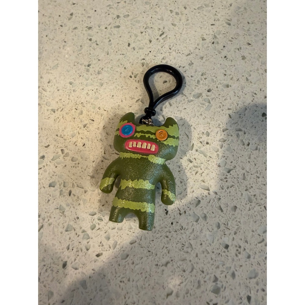 Green Striped Monster Figure Keychain Bag Charm Carabiner Clip
